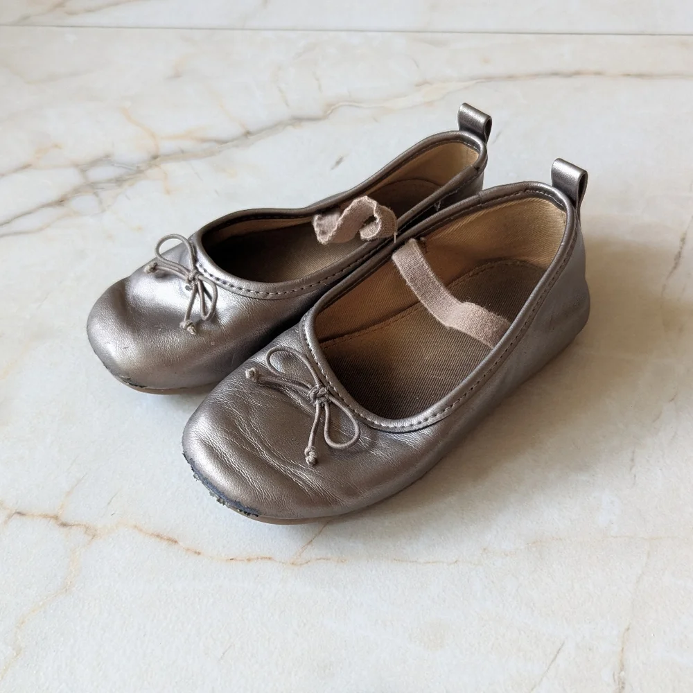 Zara | Kids Metallic Ballet Flats with Bow - Bronze